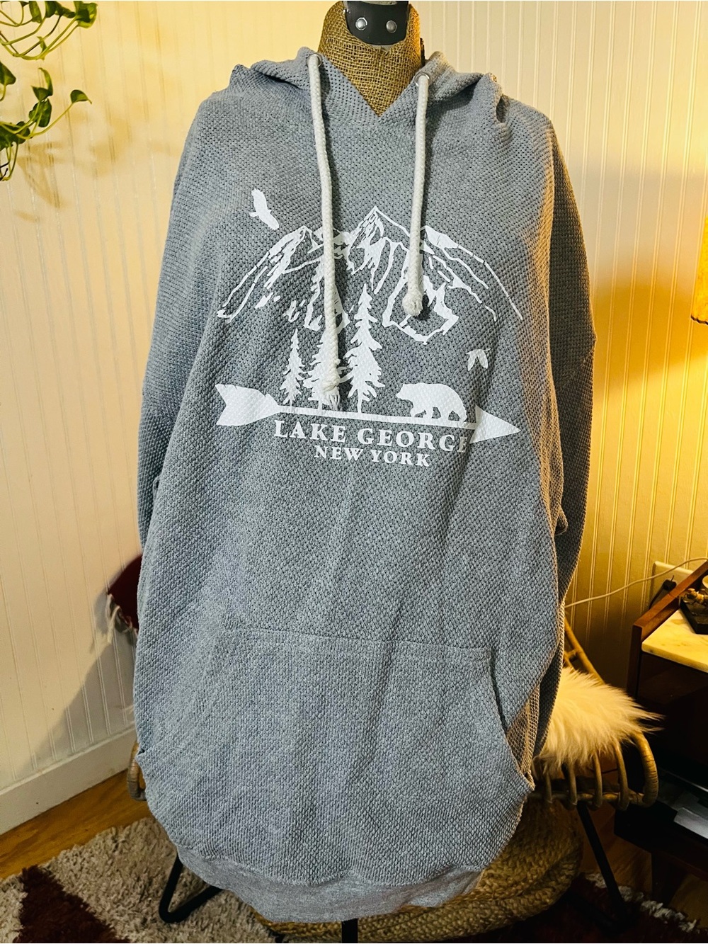 George Gray Hooded Zip-Up Sweater with Lake Graphic